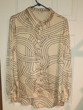 Fashion Nova Cream Button-Front Abstract Stripe Blouse